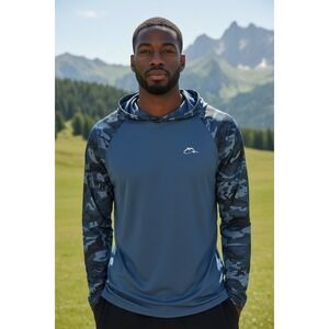 Men's UV Sun Hoodie Athletic Fishing Shirts Ultra Lighweight X-Large Blue